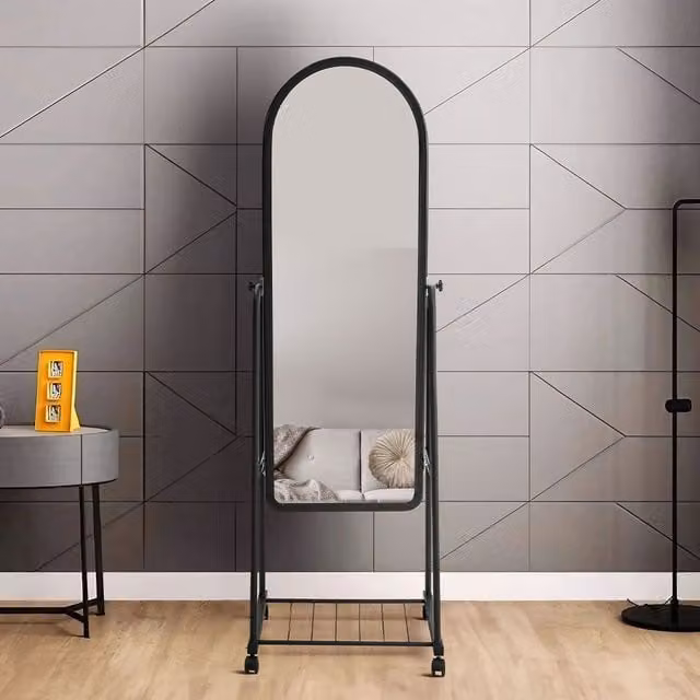 Livingandhome Mobile Arched Full Length Dressing Mirror with Bracket in Black, Width: 45 cm