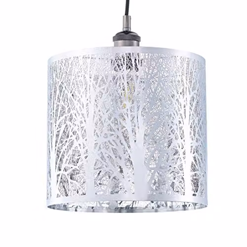 Happy Homewares Polished Chrome Metal Forest Design Ceiling Pendant Shade in Silver