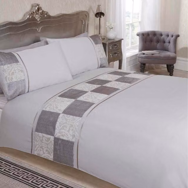 Rapport Home Batiste Checked Polycotton Duvet Set with Pillowcase, Multicolour (Brown and Grey), Duvet Cover: 180 x 200 cm, Pillowcase: 50 x 75 cm