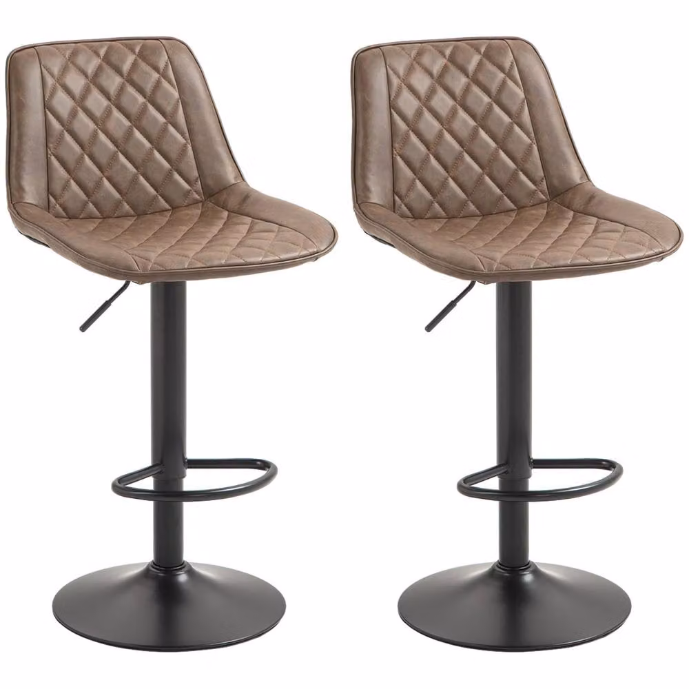 Wyld Haus Tadilu Set of 2 Adjustable Retro Faux Leather Bar Stools in Brown – 2