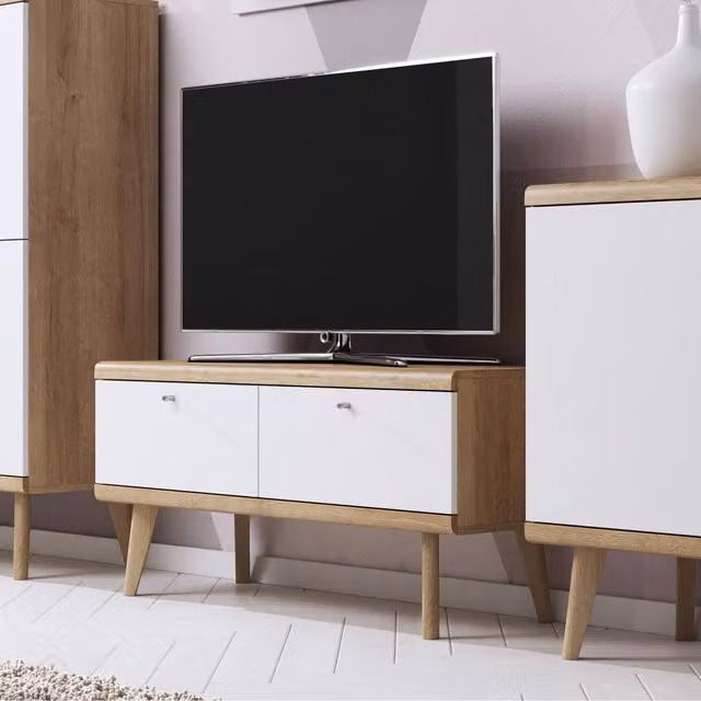 Abakus Direct Modern Small Prime TV Stand in White and Oak