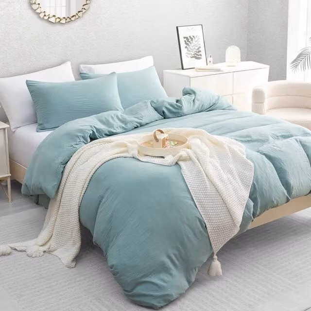 Grace Premium Reversible Microfibre Duvet Cover and Pillowcase Set in Light Green, Single Size
