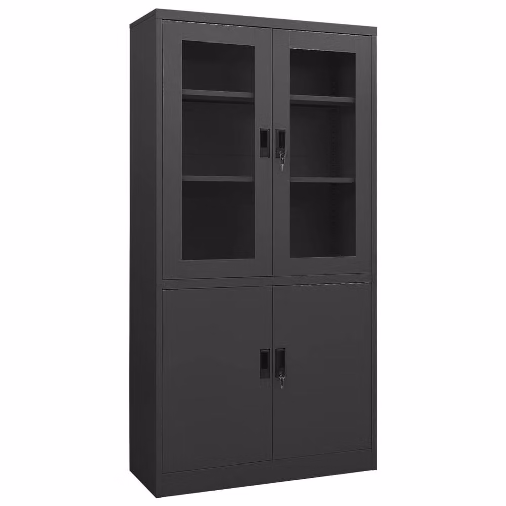 Berkfield Home Office Cabinet in Anthracite with Glass Doors and Adjustable Shelves, W/D/H: 90 x 40 x 180 cm – 2