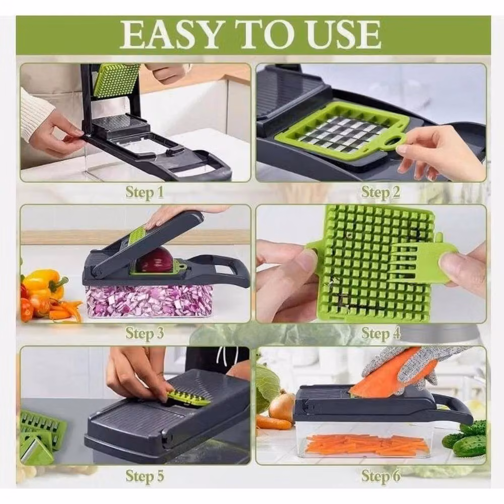PAWNORA 16-in-1 Vegetable Slicer and Chopper with Multiple Blades in Transparent Plastic – 4