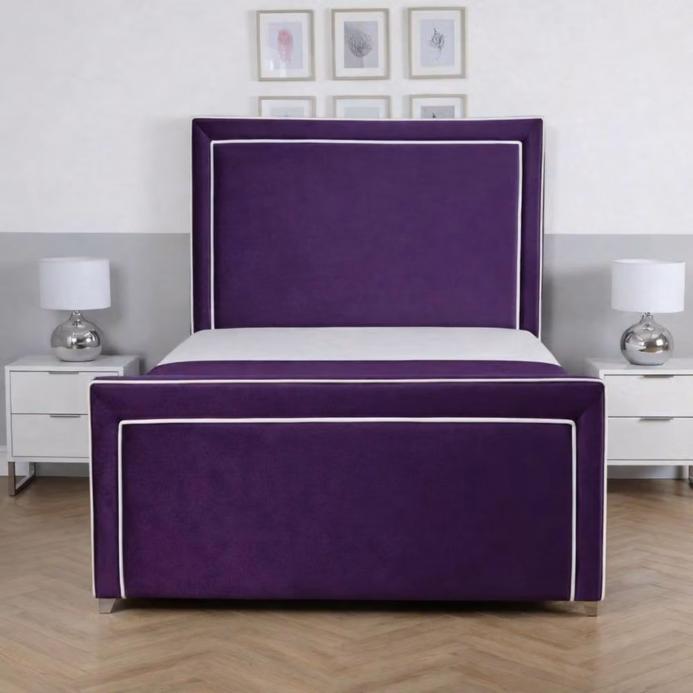 Living Comfort Bedz Verona Upholstered Velvet Bed Frame with Slatted Base in Purple, W/D/H: 90 x 200 cm – 2