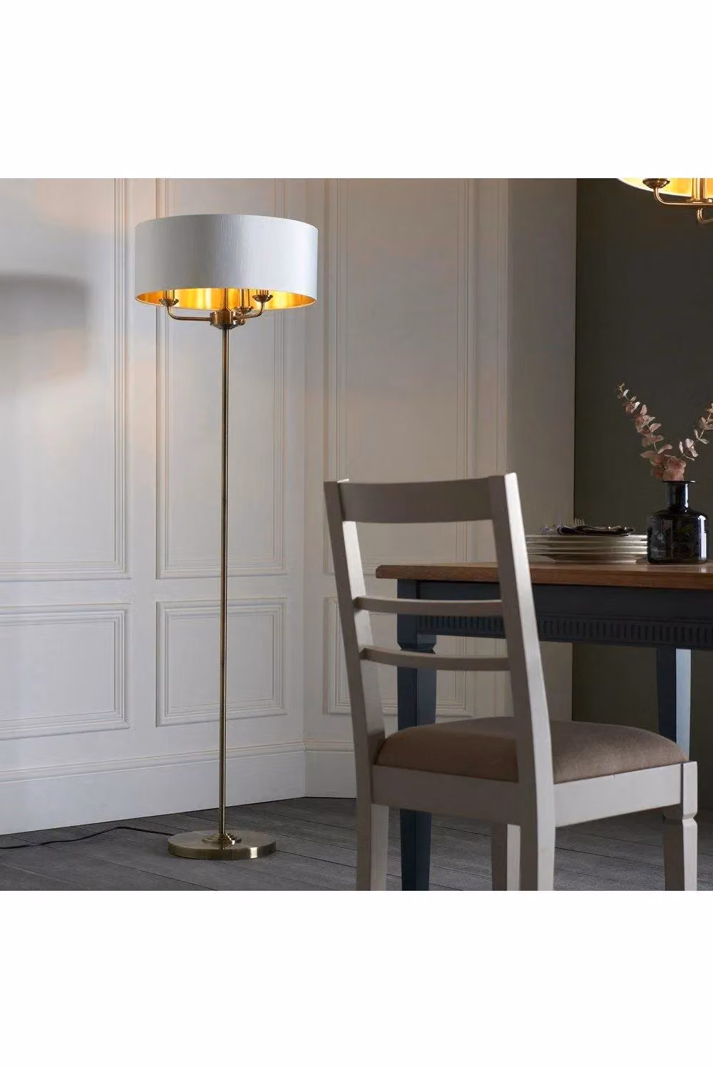 Netlighting Highclere Vintage Floor Lamp with Antique Brass Base and White Fabric Shade – 2