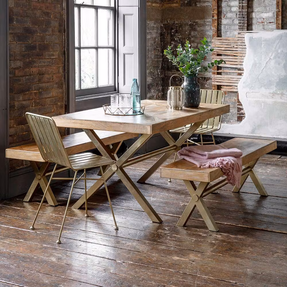 Atkin & Thyme Reeves Rectangular Mango Wood Trestle Dining Table in Brown