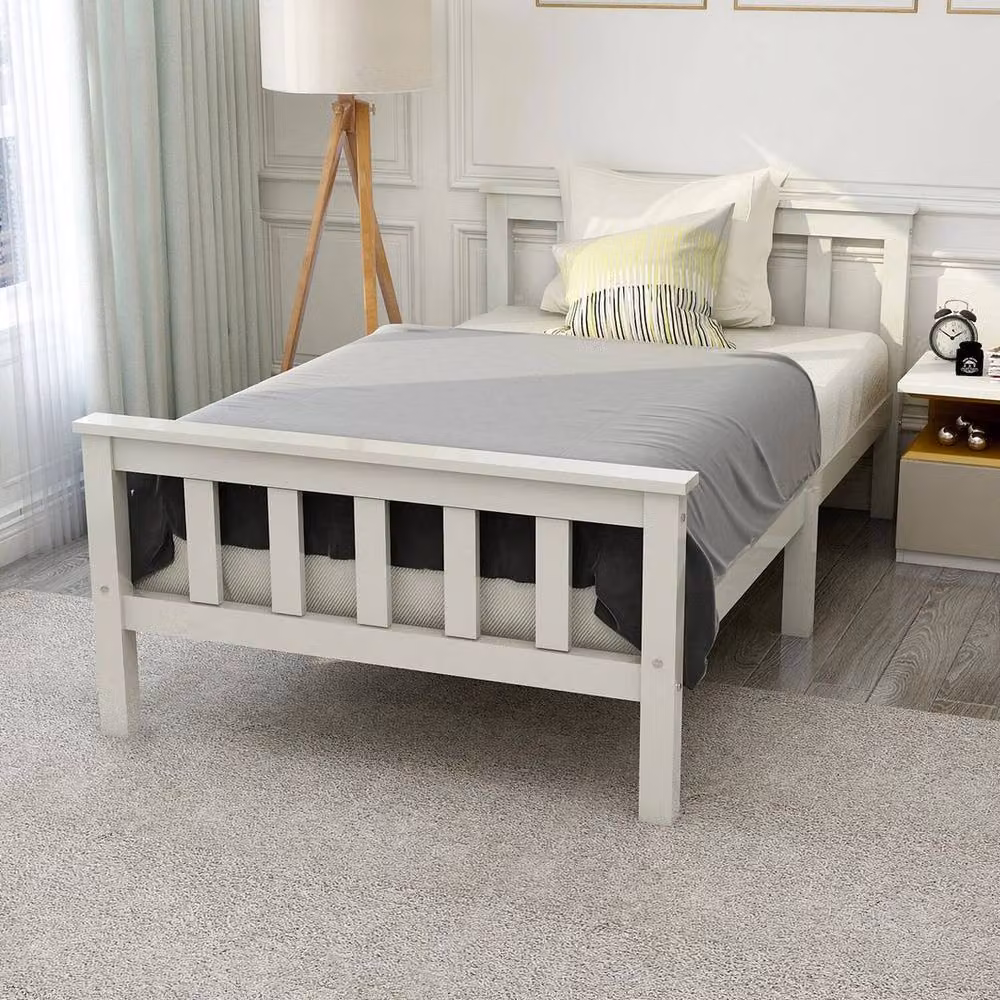 KORVIXA Single Modern Solid Wood Bed Frame in White Lacquered Finish – 2