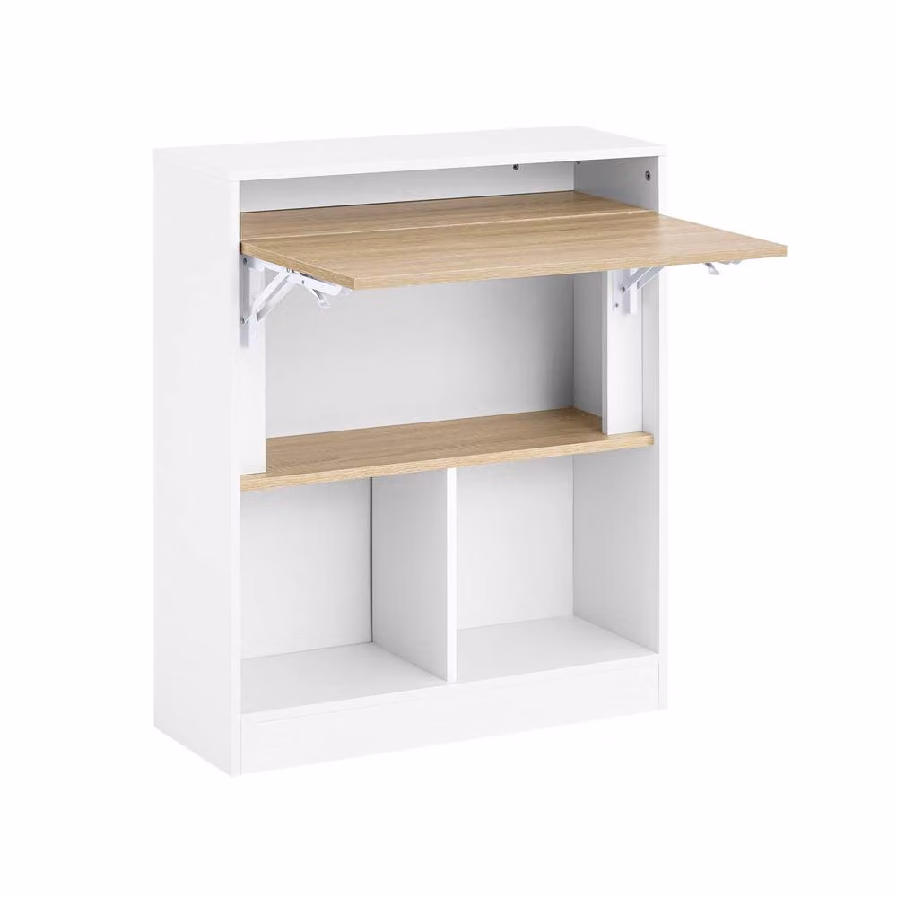 SoBuy Modern White Secretary Desk with Folding Top and Enclosed Cabinet Hideaway – 2