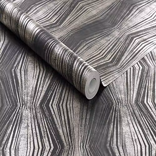 Graham & Brown Boutique Charcoal Vermeil Striped Abstract Luxury Wallpaper in Grey and Anthracite – 2