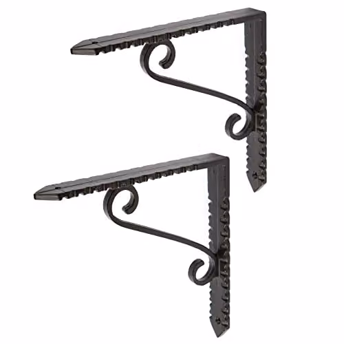 Hammer and Tongs Notched Scroll Iron Shelf Bracket, Matt Black, Pack of 2