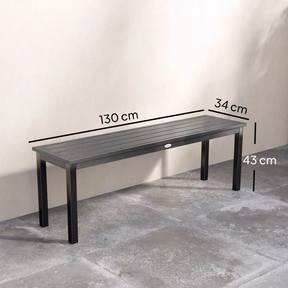 FORGEVIO Grey Metal Garden Bench with Wood-Effect Slatted Seat, W: 130 cm, D: 43 cm, H: 34 cm – 2