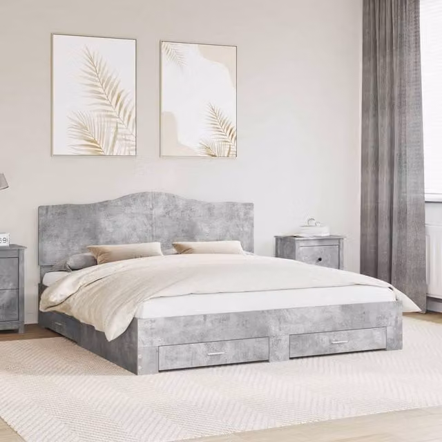 Berkfield Home Modern Bed Frame with Drawers in Concrete Grey, Engineered Wood, 200 x 200 cm