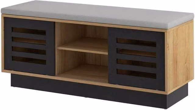 KORVIXA Grey Wooden Shoe Bench Organizer and Storage Stool – 1