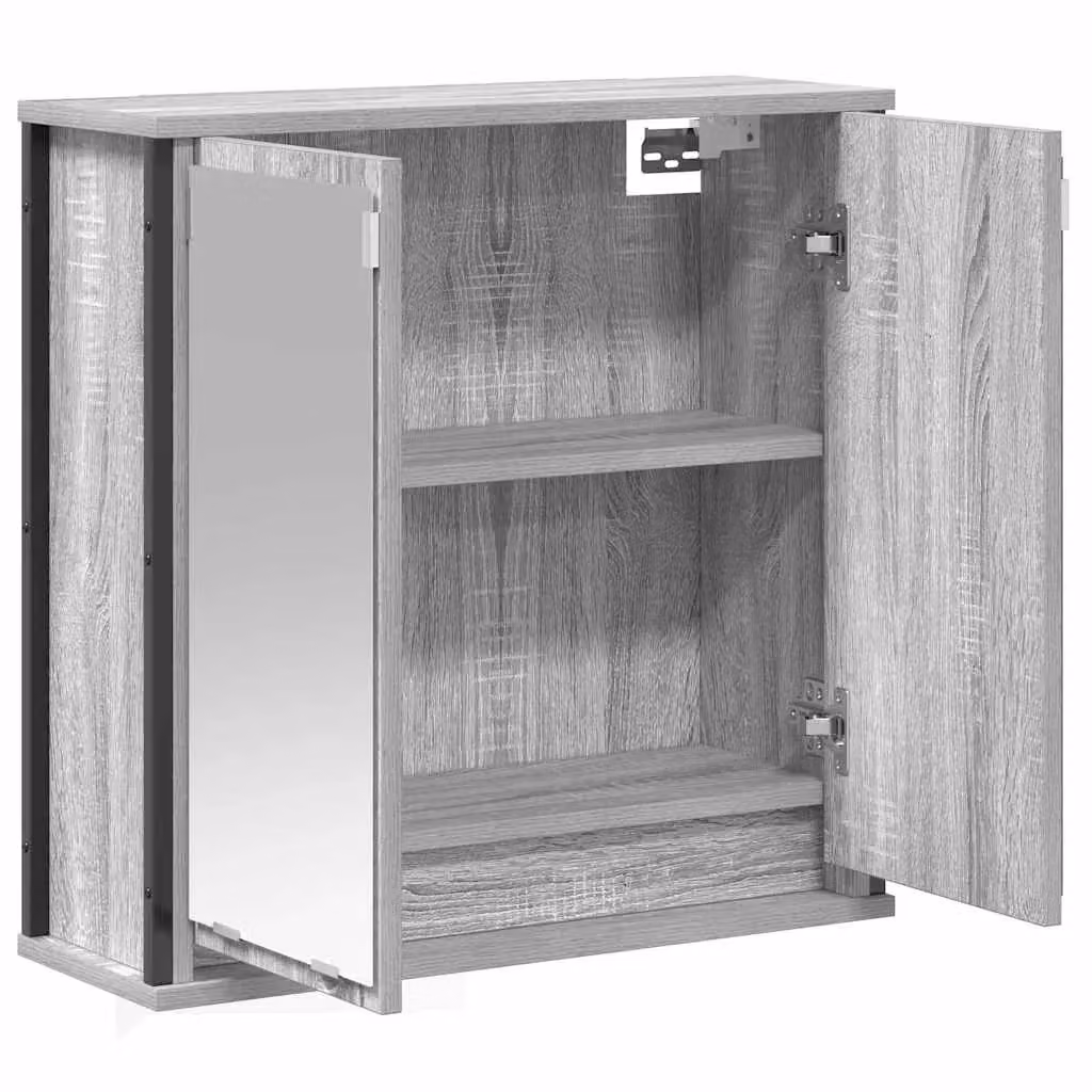 Berkfield Home Grey Bathroom Wall Cabinet with Mirror and Internal Shelves, W/D/H: 60 x 21 x 60 cm – 3