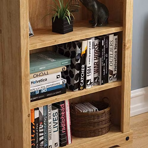 Vida Designs Corona Low Bookcase in Rustic Brown Waxed Pine and Black Metal, W/D/H: 107.0 x 29.0 x 75.0 cm – 5