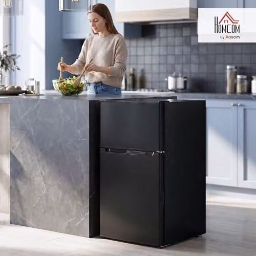HOMCOM 88L Under Counter Fridge Freezer in Black with 5-Level Thermostat and Reversible Door, W/D/H: 50 x 45.5 x 86.5 cm – 2