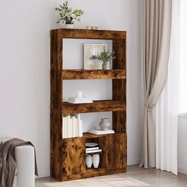 Berkfield Home Smoked Oak Highboard in Brown, W/D/H: 92 x 33 x 180 cm