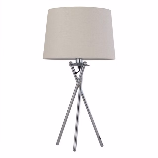 First Choice Lighting Chrome Tripod Lamp with Fabric Shade – 1