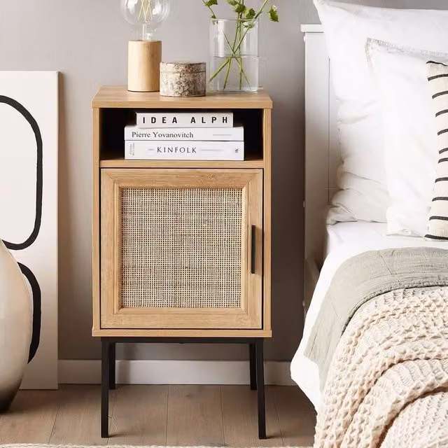 Wyld and Coco Brown Rattan Bedside Table with Powder-Coated Metal Legs, W/D/H: 40 x 40 x 78 cm – 1
