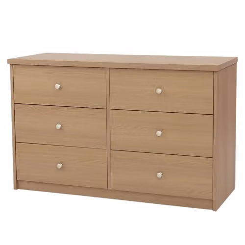 Core Products Freya 6-Drawer Double Chest of Drawers in White with Silver Metal Hardware