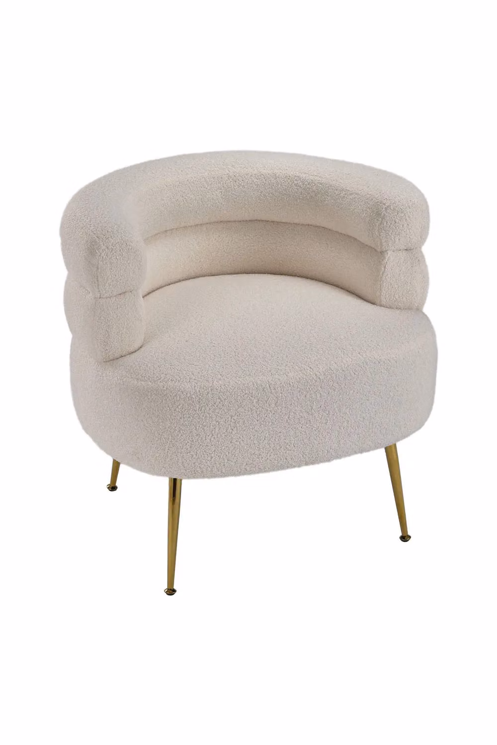 Livingandhome Sherpa Bouclé Tub Armchair in Beige and White – 2