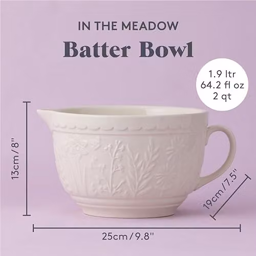 Mason Cash In The Meadow Stoneware Batter Bowl with Handle and Pouring Spout, 1.9 l, Beige and White – 3