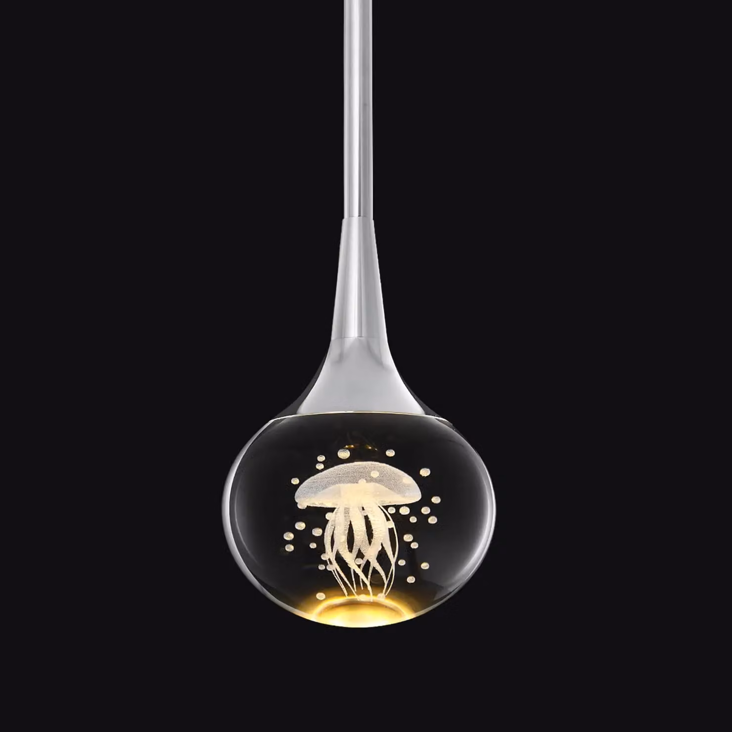 Garwarm Chrome Crystal Jellyfish LED Pendant Light with Silver Metal Rod – 3