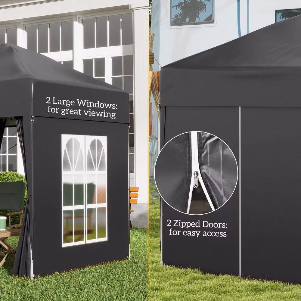 Outsunny Black Pop Up Gazebo with Windows and Hip Roof, W/D/H: 200 x 200 x 240 cm – 8