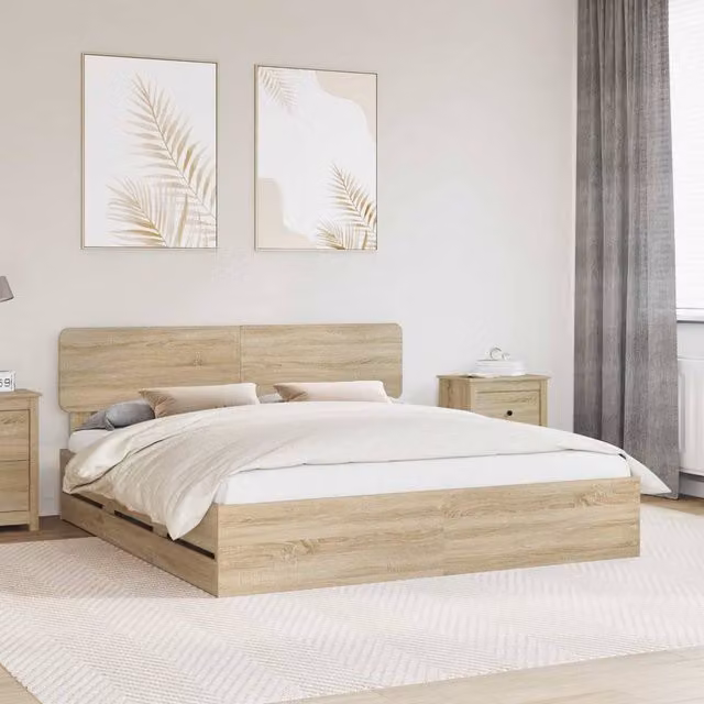 Berkfield Home Sonoma Oak Bed Frame with Drawers, Brown, W/D/H: 200 x 200 cm