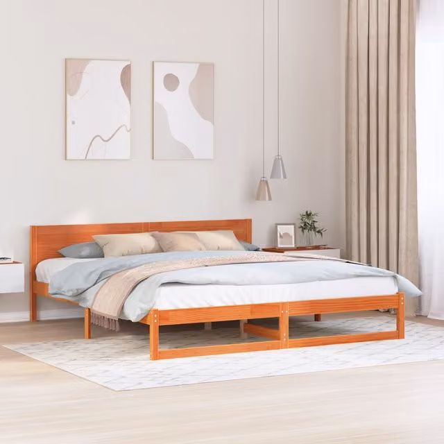 Berkfield Home Solid Pine Wood Bed Frame, Waxed Brown, 200 x 200 cm