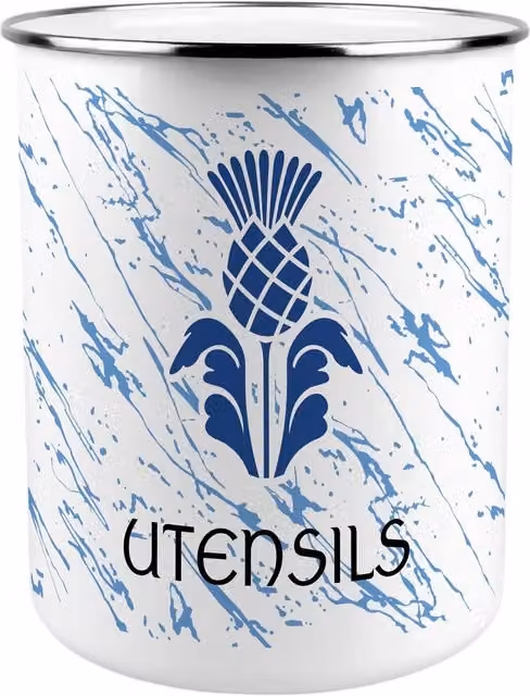 Purely Home Freestanding Scottish Thistle Kitchen Utensil Holder in Blue and White