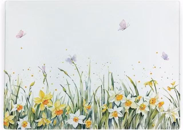 Purely Home Daffodils Large Smooth Glass Rectangular Worktop Protector in Yellow and Multicolour
