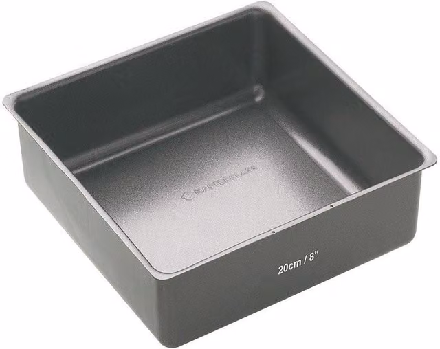MasterClass Non-Stick Square Carbon Steel Cake Tin with Loose Base, Grey, 20cm – 5