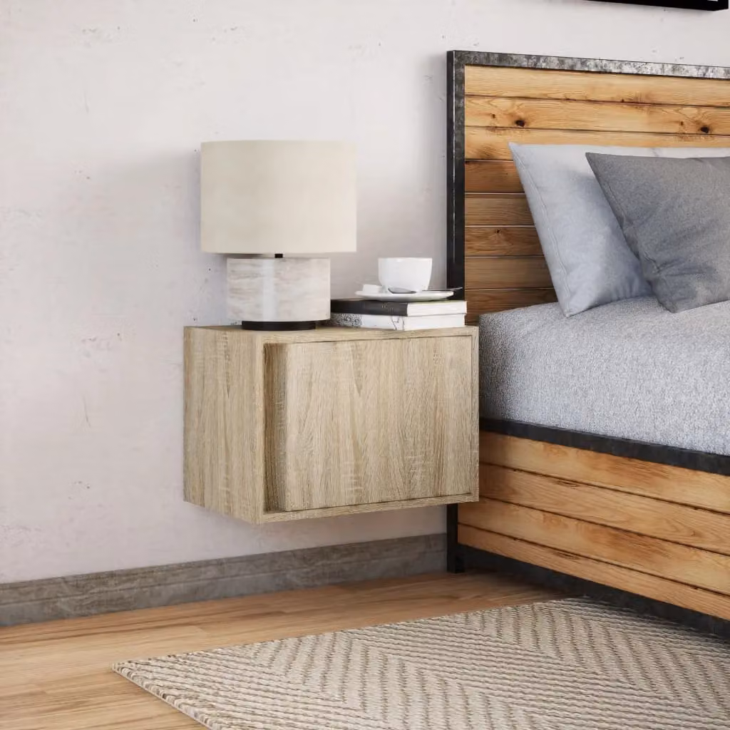 Berkfield Home Wall-mounted Bedside Cabinet with Integrated LED Lights in Sonoma Oak Brown – 2