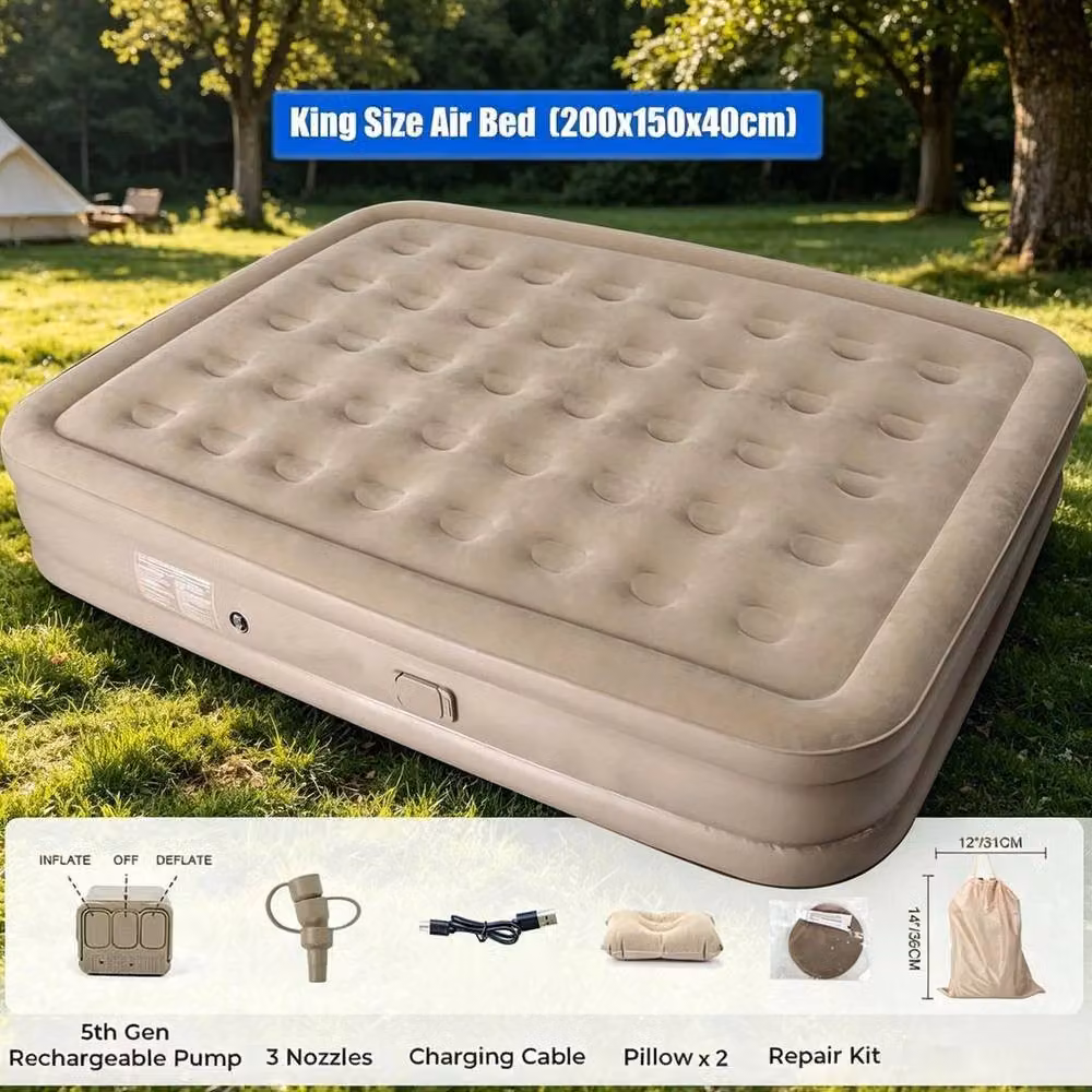 KORVIXA High Raised Inflatable Double King Size Air Bed Mattress, Beige, W: 180 cm x D: 200 cm – 2