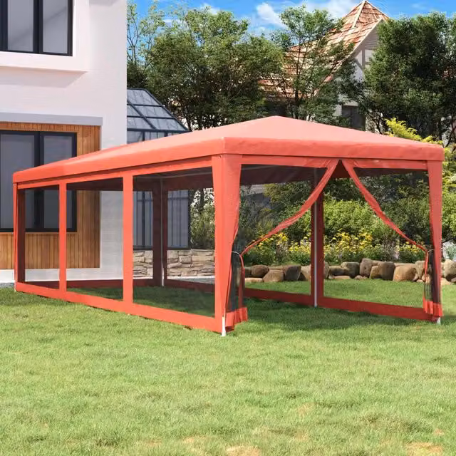 Berkfield Home Party Tent with 8 Mesh Sidewalls, Red, W: 9 m, D: 3 m, H: 3 m