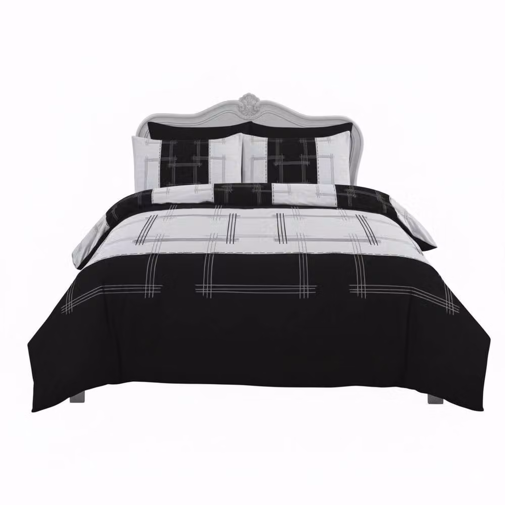 Snug City Vintage Style Patchwork Duvet Cover Set with Matching Pillowcases, Black, Single (90 x 200 cm) – 4
