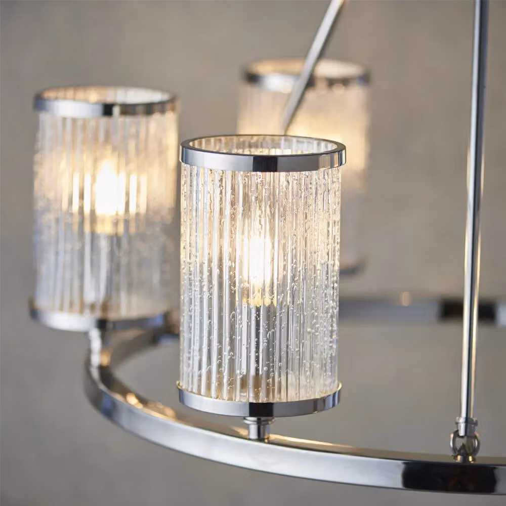 Loops 6 Light Chandelier Pendant with Silver Nickel Finish and Transparent Ribbed Glass Shades – 3