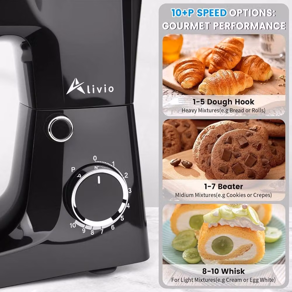 Alivio Heavy-Duty 1500W Multifunction Electric Stand Mixer with 5L Stainless Steel Bowl in Black – 3