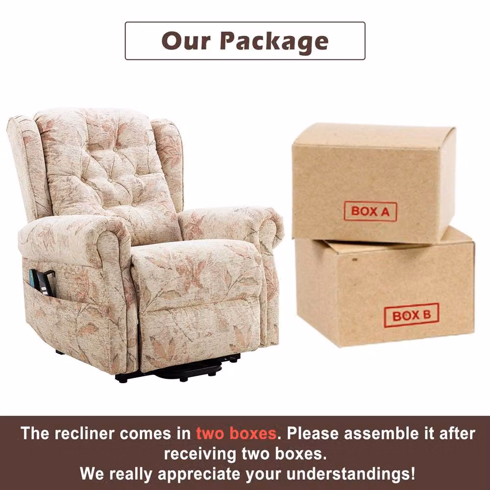 Rolipo Dual Motor Power Lift Recliner Chair with Massage in Beige Fabric – 2