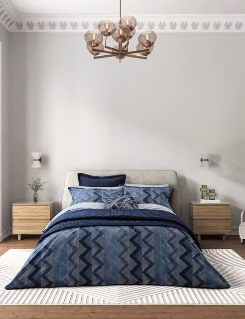 Bedeck of Belfast Sutton Reversible Graphic Pure Cotton Percale Duvet Cover Set, Blue, 200 x 200 cm