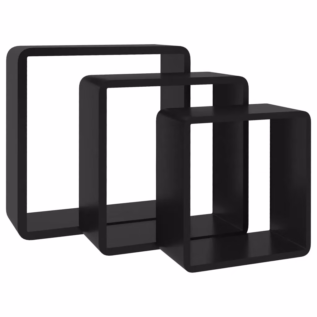 Berkfield Home Set of 3 Black MDF Wall Mounted Cube Shelves – 4