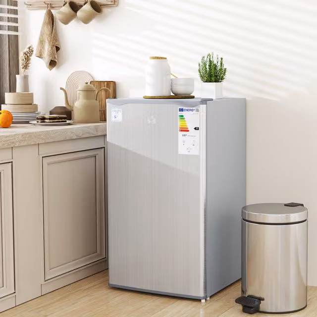 HOMCOM 91 Litre Lockable Under Counter Freestanding Fridge in Silver