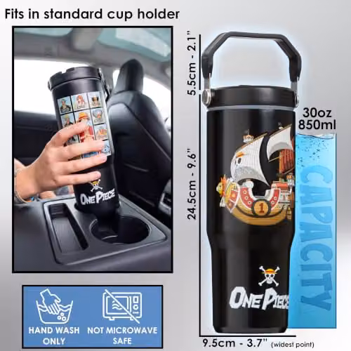 Get Trend One Piece Insulated Stainless Steel Tumbler with Straw and Handle, 850ml, Black – 5