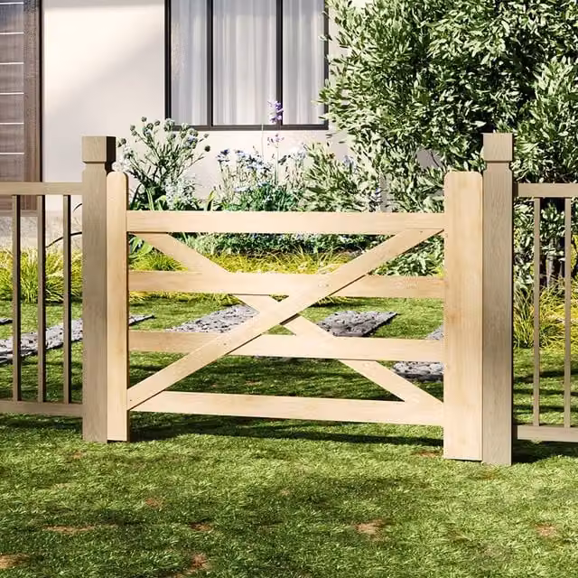 Livingandhome Brown Timber Big Cross Outdoor Garden Gate, Width: 90 cm