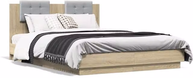 Berkfield Home Sonoma Oak King Size Bed Frame in Brown, W/D/H: 150 x 200 cm – 1
