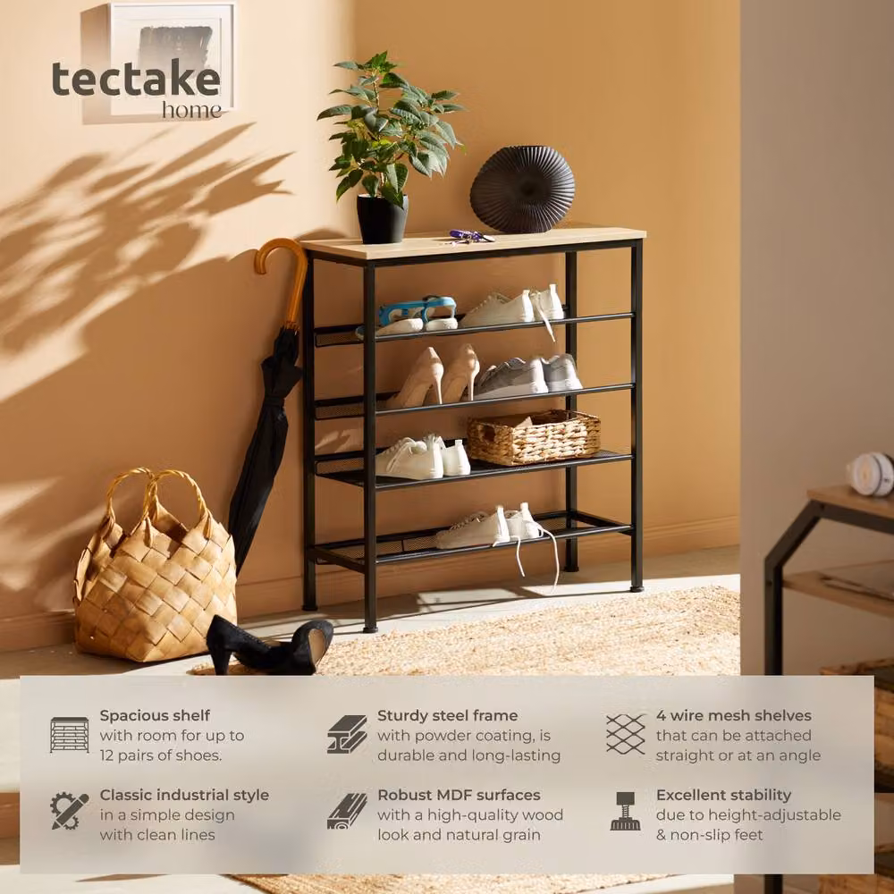 tectake Bournemouth Industrial Shoe Rack in Light Oak – 2