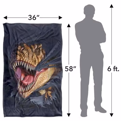 JQ Licensing Jlo T-Rex Ripping Dinosaur Super Soft Silky Touch Fleece Throw Blanket, Multicolour, W/D/H: 91 x 147 cm – 4