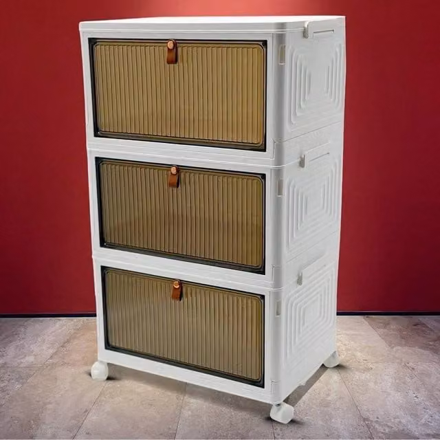 Kelvenix 3 Tier Plastic Folding Wardrobe Storage Box in White – 1